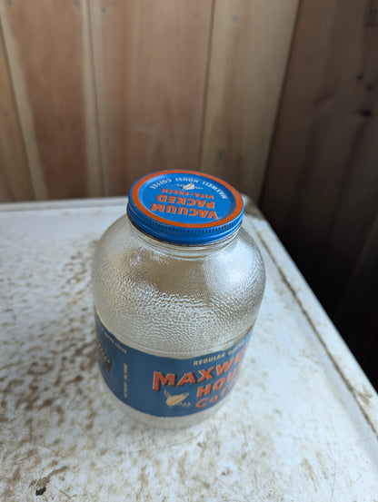 Vintage Maxwell House 1lb Glass Coffee Jar with Original Label and Lid