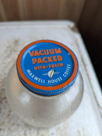 Vintage Maxwell House 1lb Glass Coffee Jar with Original Label and Lid