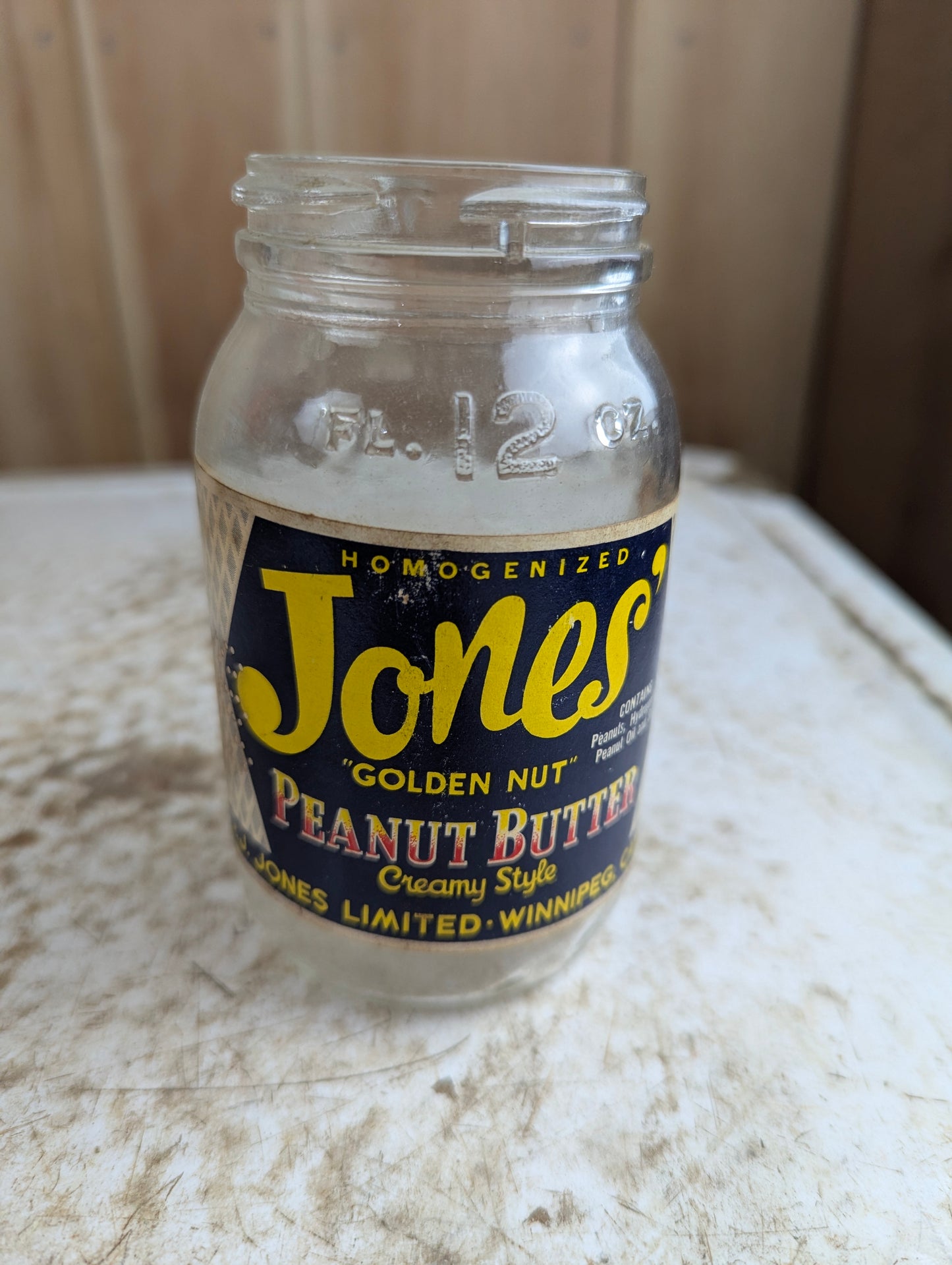 Vintage Jones 'Golden Nut' Peanut Butter 12oz Jar with Original Label