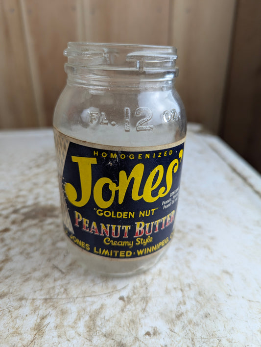 Vintage Jones 'Golden Nut' Peanut Butter 12oz Jar with Original Label