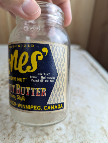 Vintage Jones 'Golden Nut' Peanut Butter 12oz Jar with Original Label