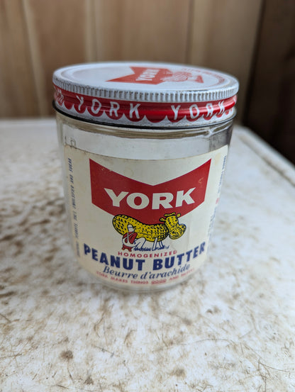 Vintage York Peanut Butter Glass Jar with Original Label and Lid