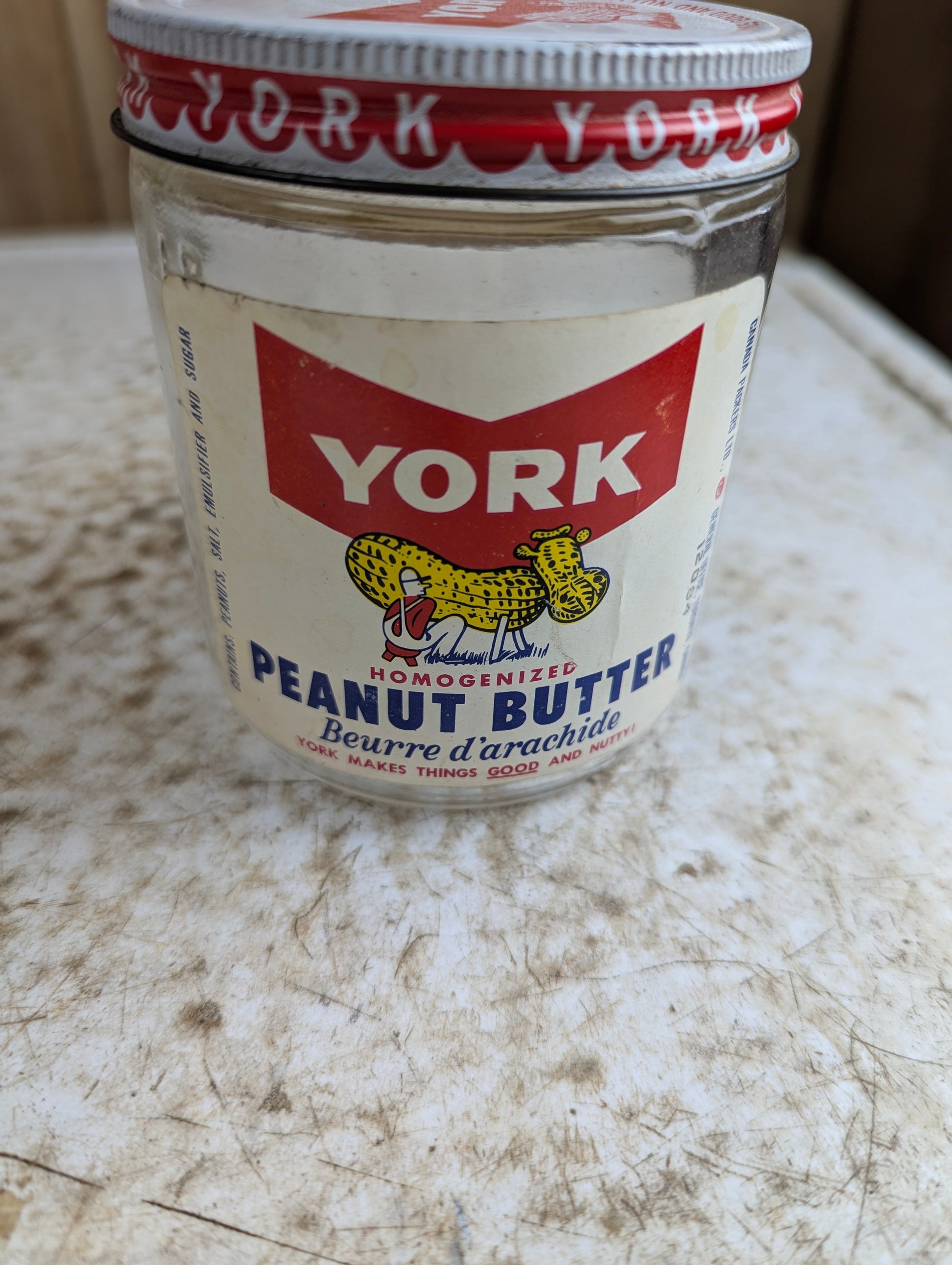 Vintage York Peanut Butter Glass Jar with Original Label and Lid