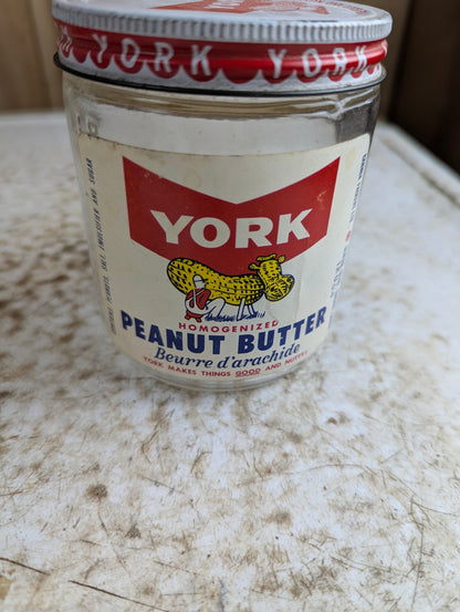 Vintage York Peanut Butter Glass Jar with Original Label and Lid