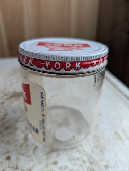 Vintage York Peanut Butter Glass Jar with Original Label and Lid