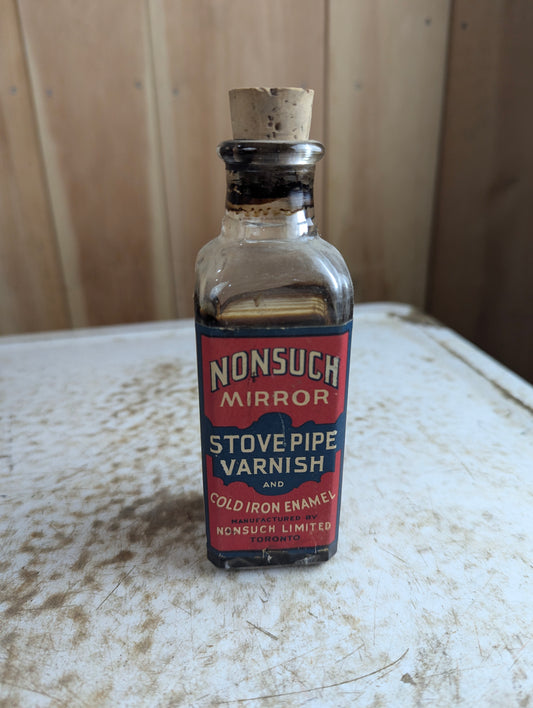 Nonsuch Stove Pipe Varnish Toronto Bottle Partly Filled with Original Label and Stopper
