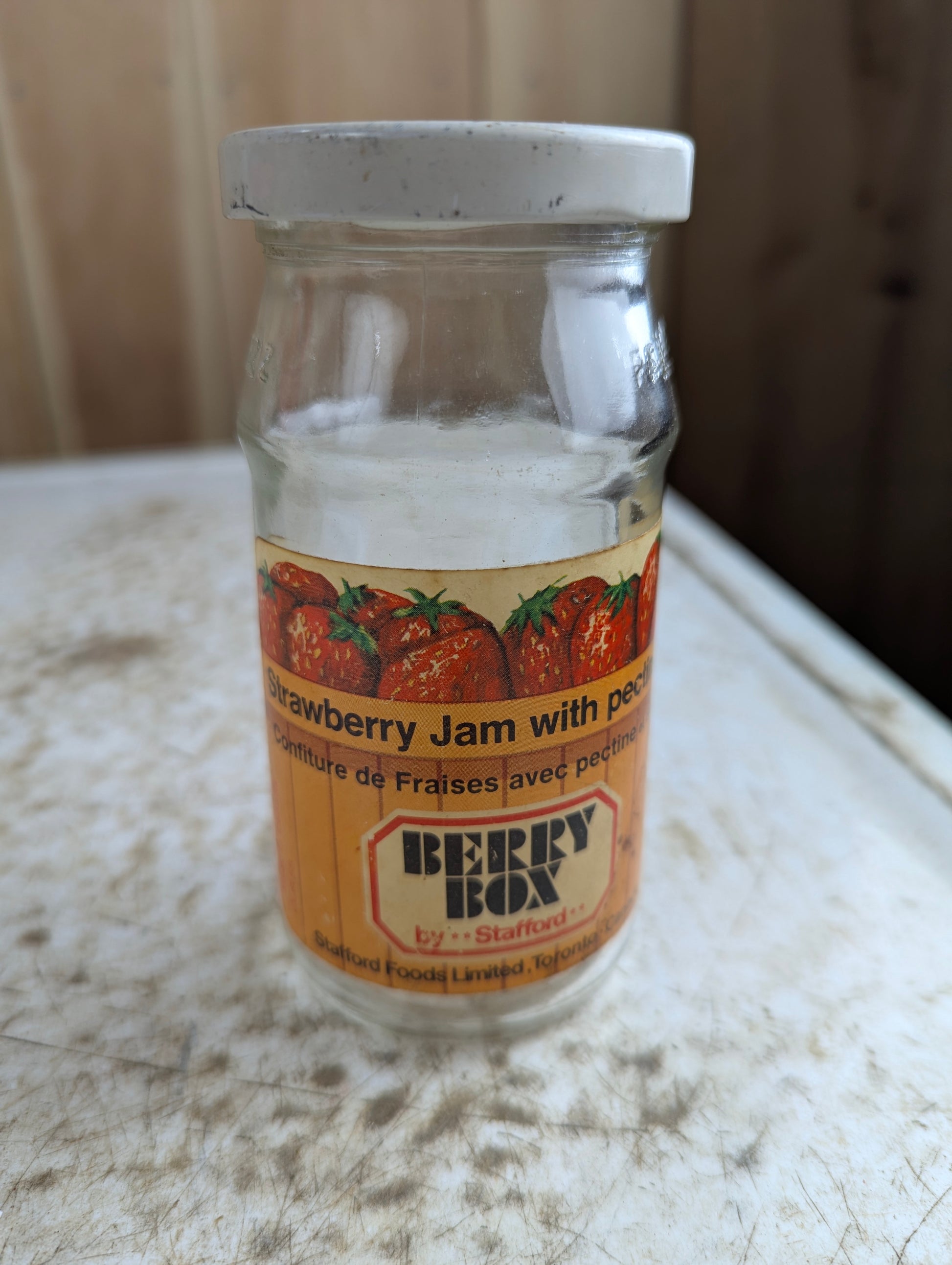 Vintage Berry Box Strawberry Jam 9oz Glass Jar with Original Label and Lid