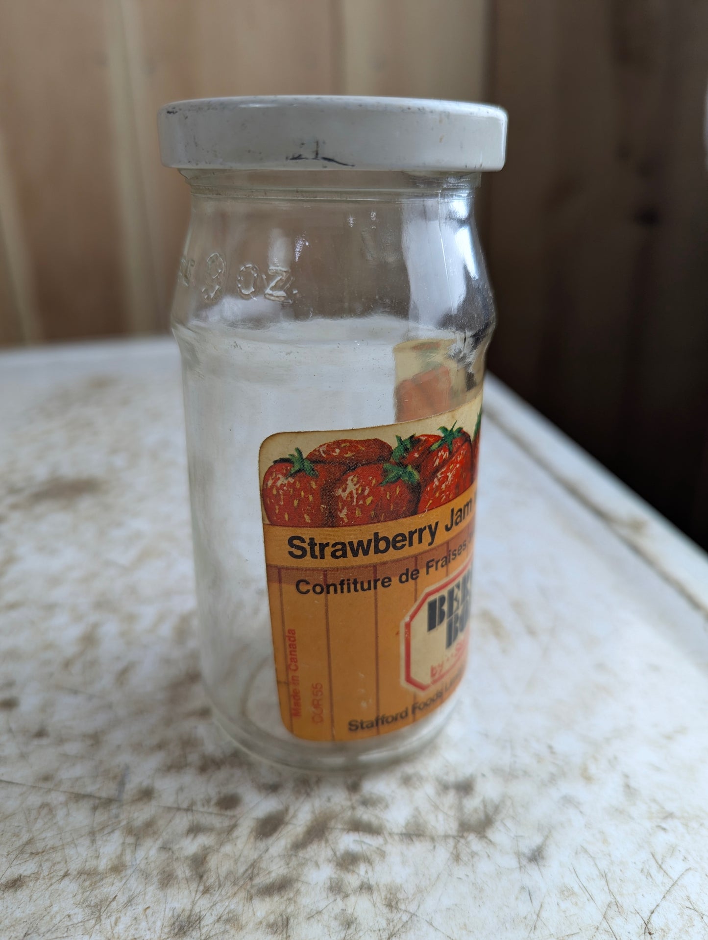 Vintage Berry Box Strawberry Jam 9oz Glass Jar with Original Label and Lid