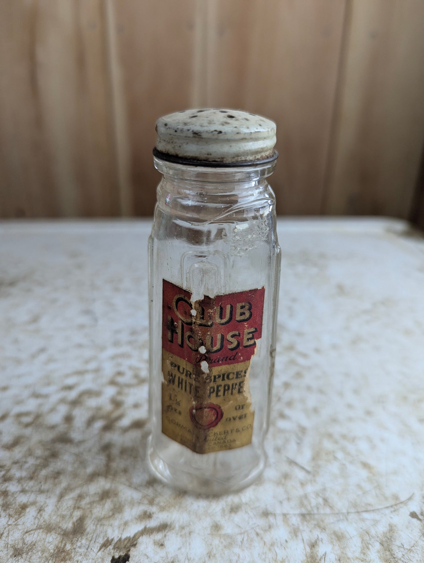 Vintage Club House White Pepper Glass Bottle With Original Label and Cap 1.5oz