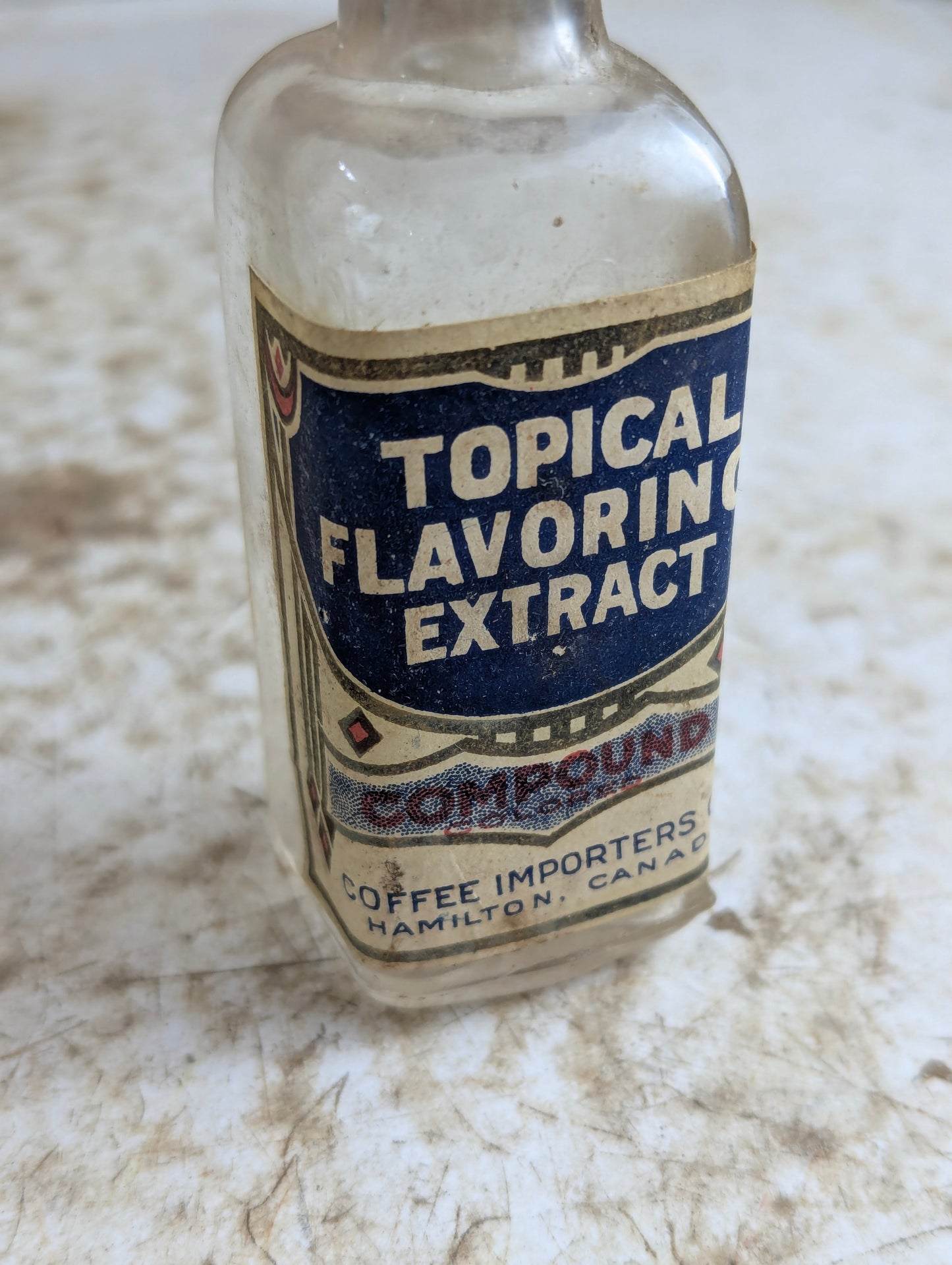 Antique Topical Flavoring Extract Coffee Importers Hamilton Bottle with Original Label