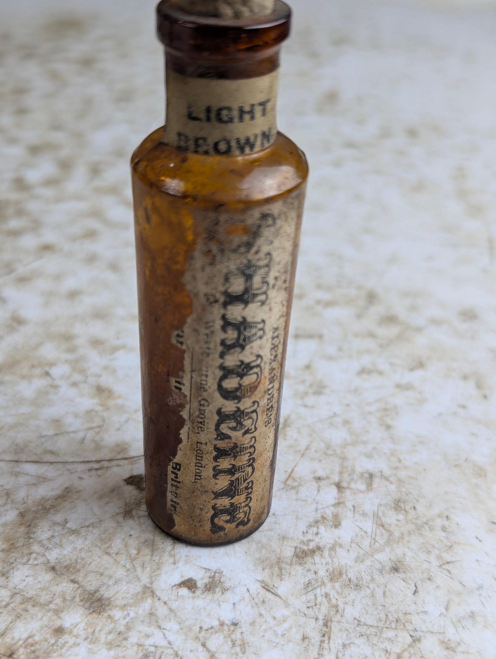 1890s Alexandre's Shadeine Light Brown Hair Dye Bottle with Original Label and Stopper