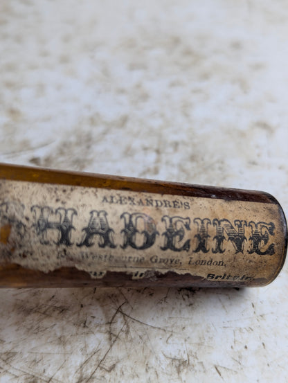 1890s Alexandre's Shadeine Light Brown Hair Dye Bottle with Original Label and Stopper