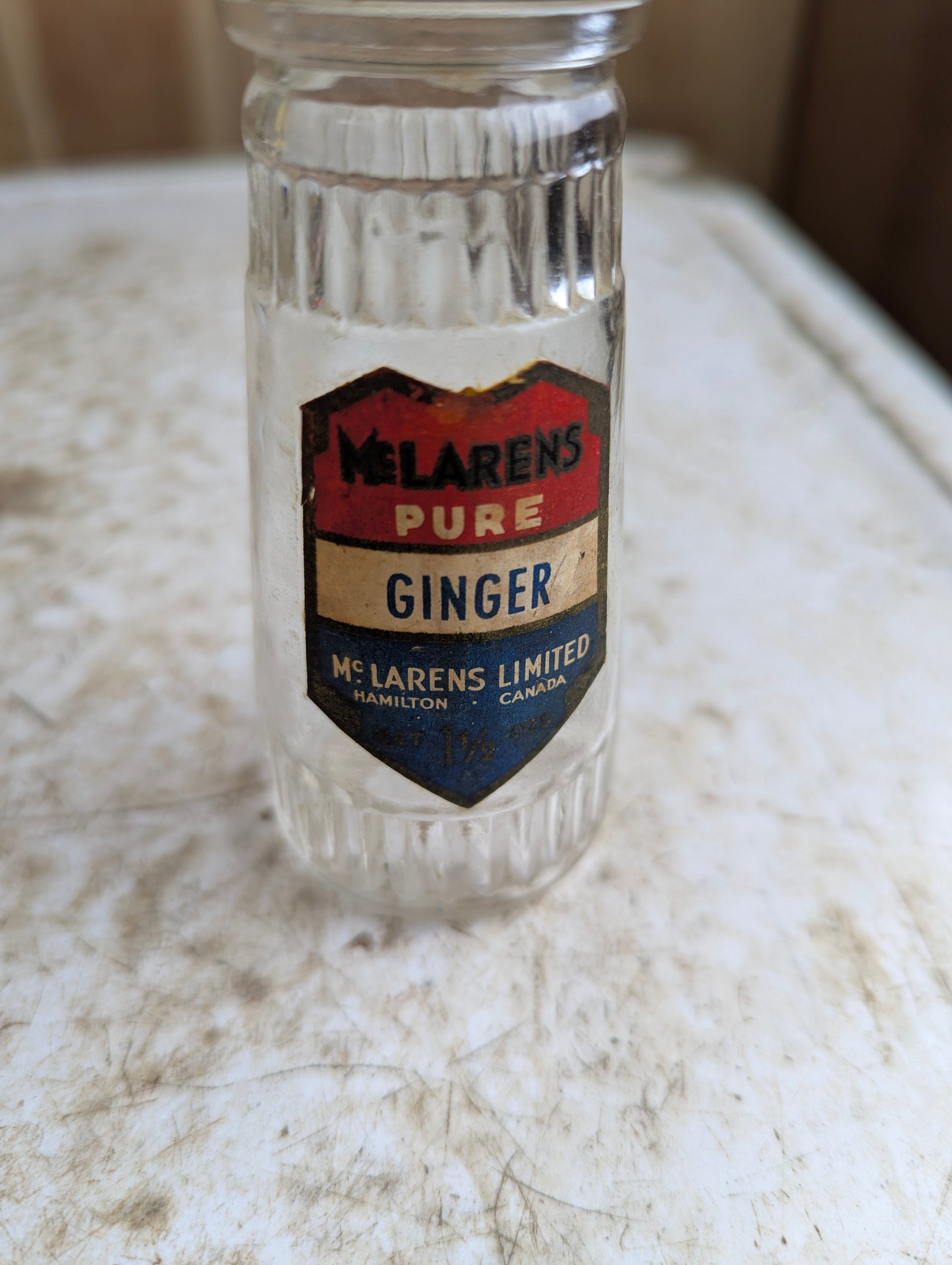 Vintage McLaren's 1.5oz Pure Ginger Spice Bottle with Original Label and Cap