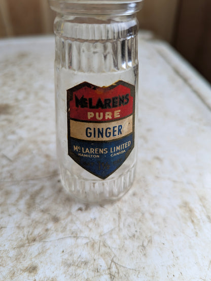Vintage McLaren's 1.5oz Pure Ginger Spice Bottle with Original Label and Cap