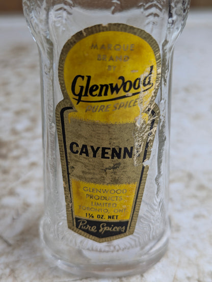 Vintage Glenwood 1.25oz Cayenne Spice Bottle with Original Label and Cap