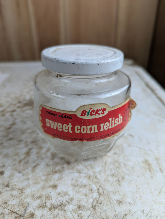 Vintage Bick's Sweet Corn Relish 12oz Jar with Original Label and Lid