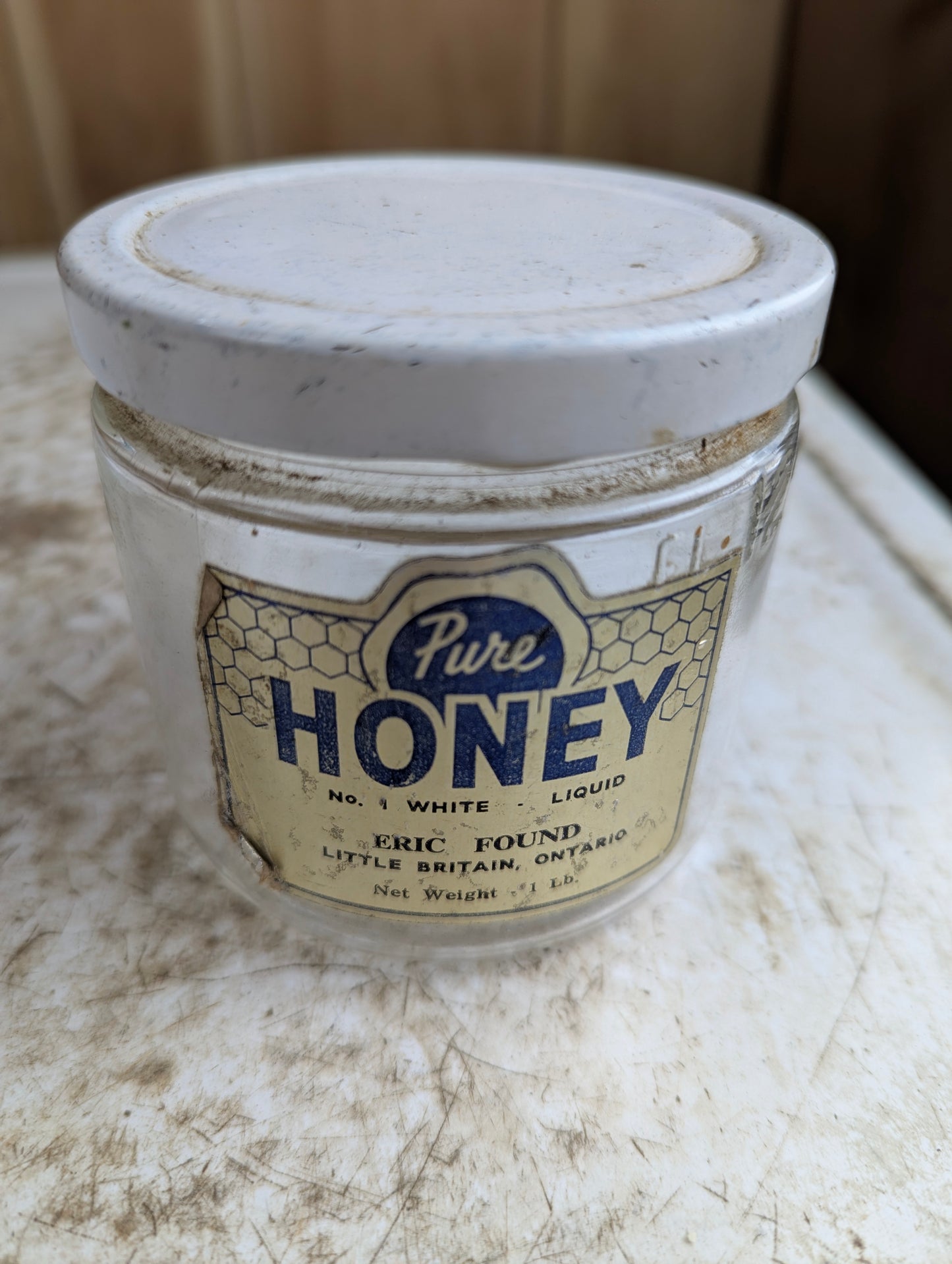 Vintage 12oz (1lb) Pure Honey Glass Jar Little Britain Ontario with Original Label and Lid