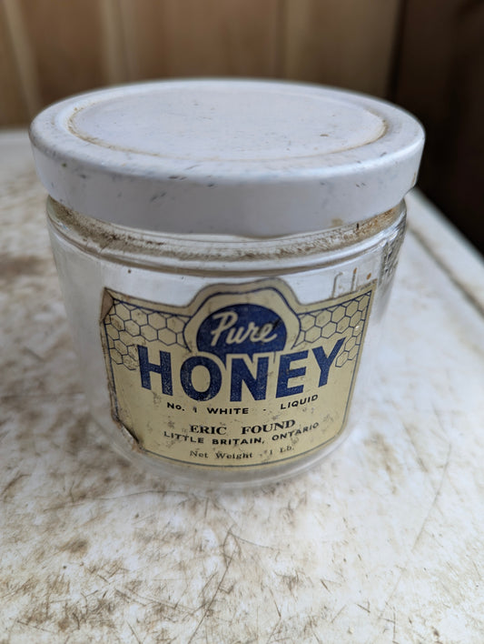 Vintage 12oz (1lb) Pure Honey Glass Jar Little Britain Ontario with Original Label and Lid