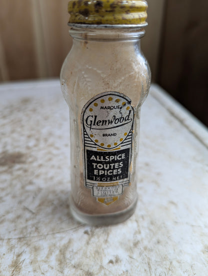 Vintage Glenwood 1.5oz Allspice Bottle with Original Label and Cap