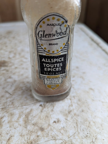 Vintage Glenwood 1.5oz Allspice Bottle with Original Label and Cap