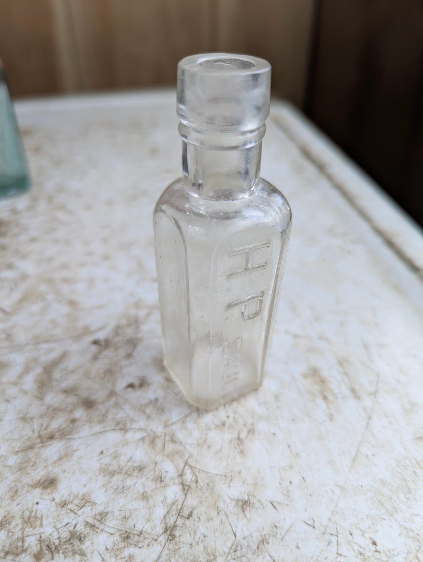 Small Antique H.P. Sauce Embossed Glass Sample Bottle