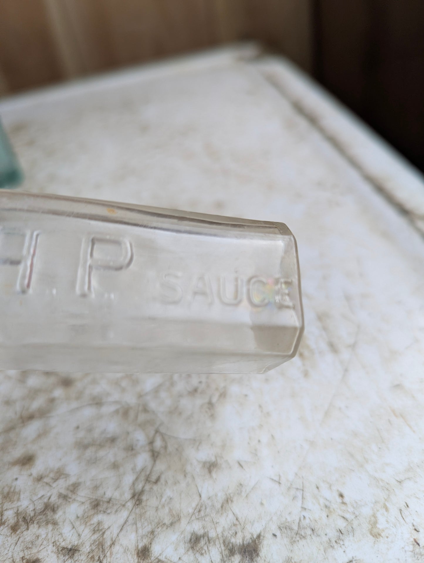 Small Antique H.P. Sauce Embossed Glass Sample Bottle