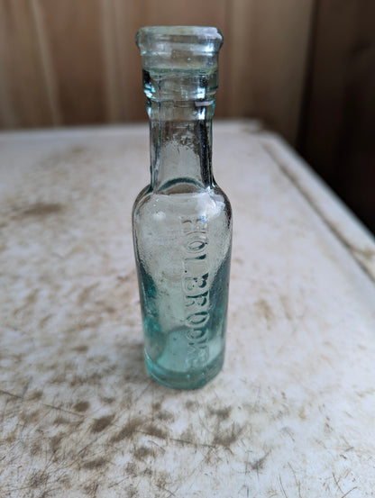 Antique 1890s Holbrook & Co Sauce Embossed Aqua Glass Bottle