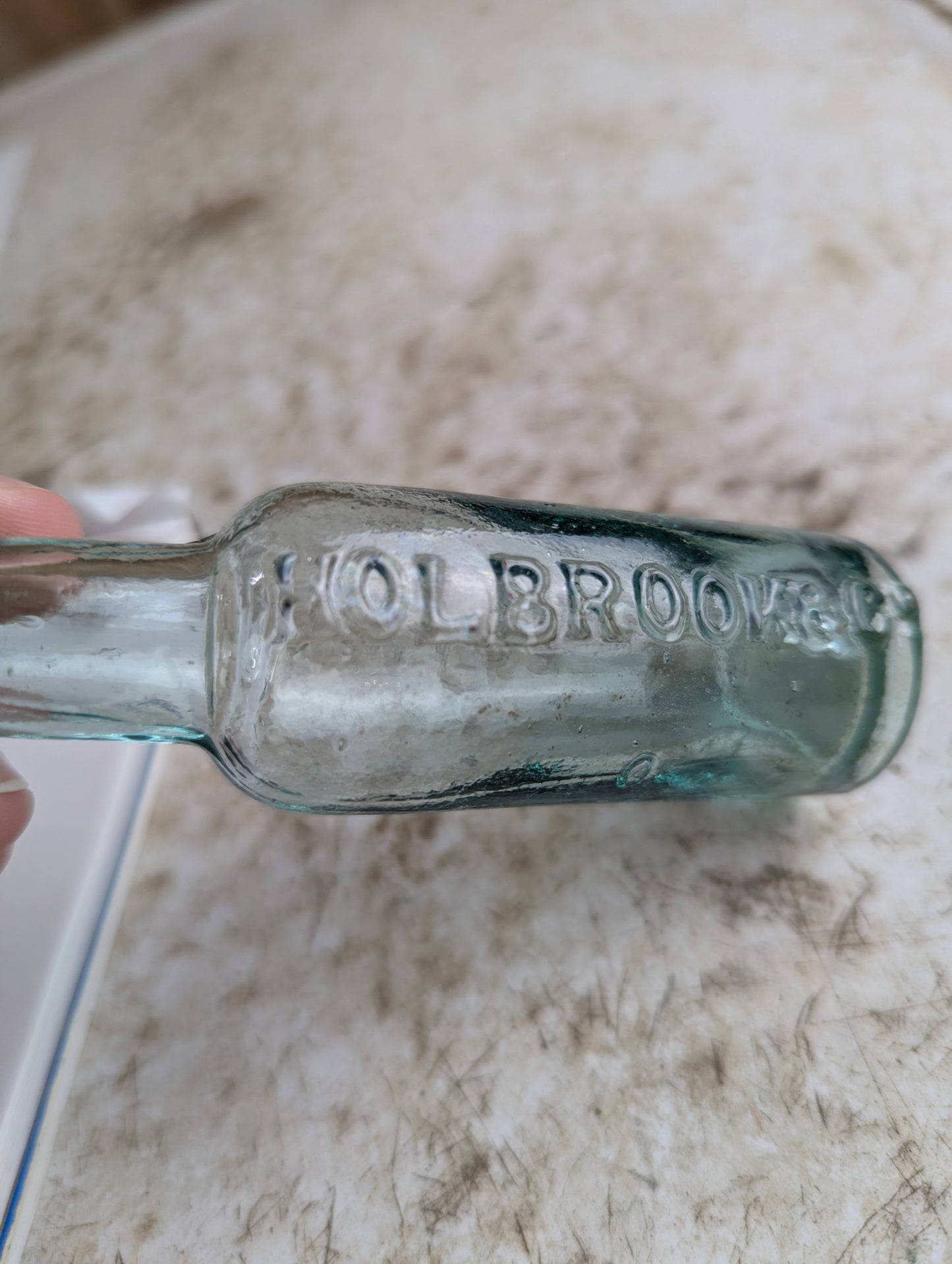 Antique 1890s Holbrook & Co Sauce Embossed Aqua Glass Bottle