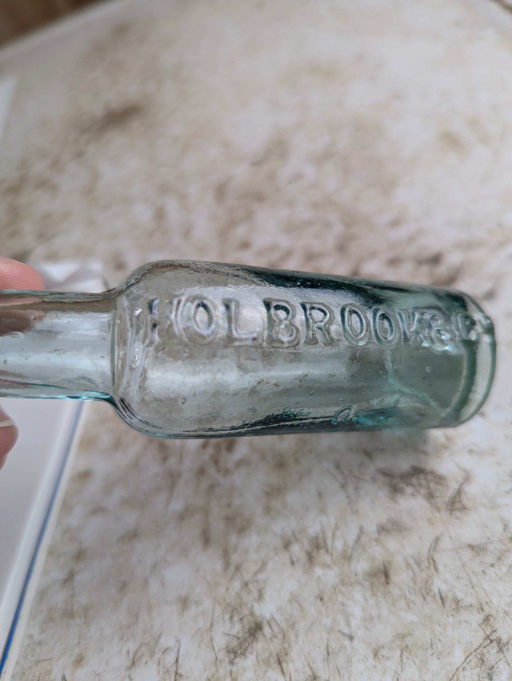 Antique 1890s Holbrook & Co Sauce Embossed Aqua Glass Bottle