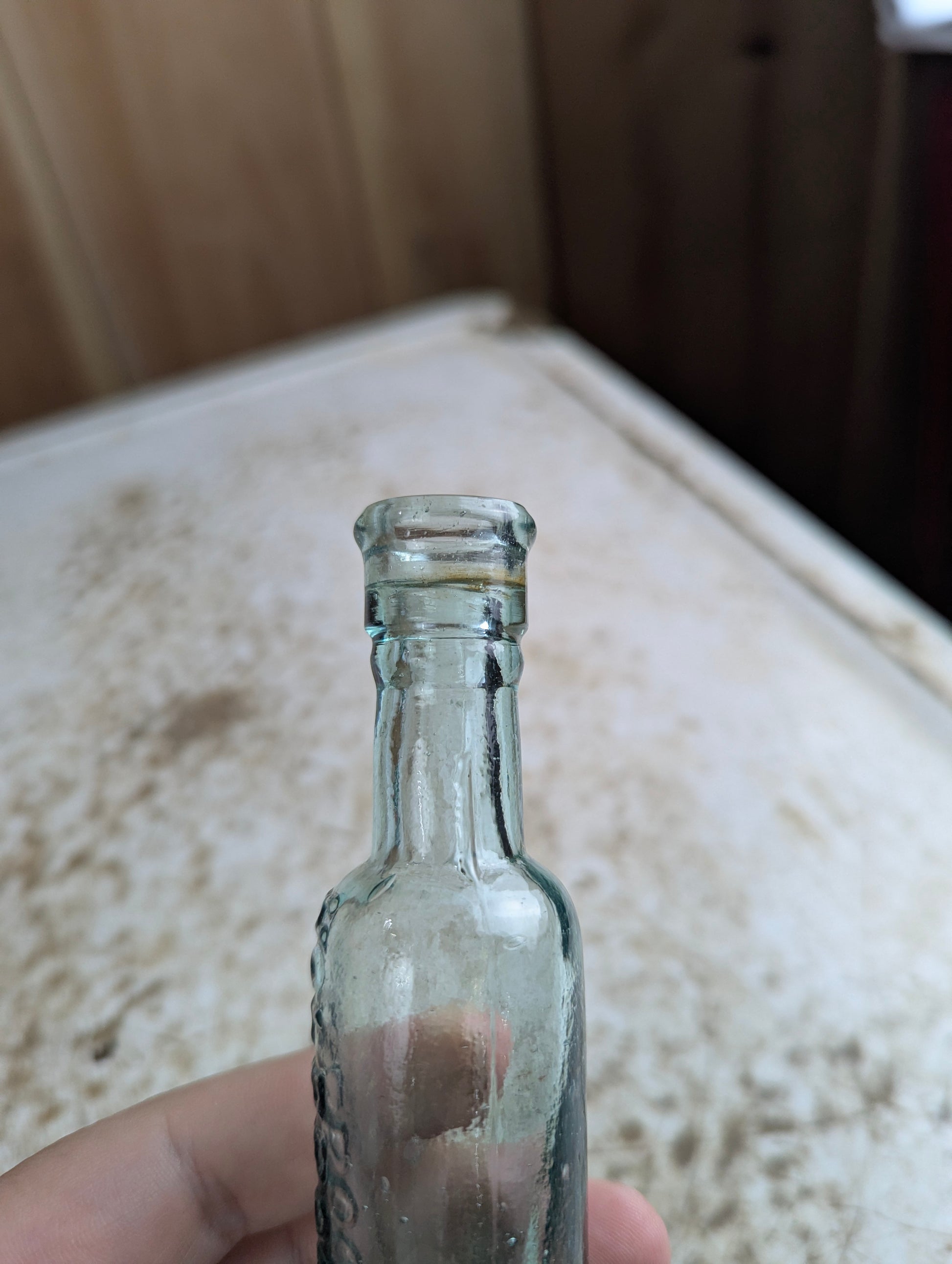 Antique 1890s Holbrook & Co Sauce Embossed Aqua Glass Bottle