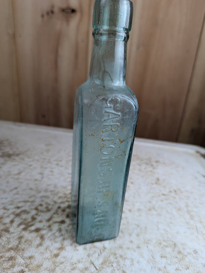 Antique 1900s Garton's HP Sauce Embossed Aqua Glass Bottle