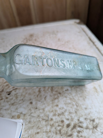 Antique 1900s Garton's HP Sauce Embossed Aqua Glass Bottle