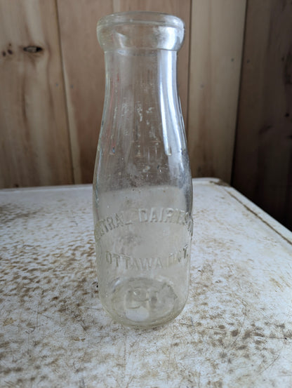 Vintage Central Dairies Ottawa Ontario Pint Milk Bottle