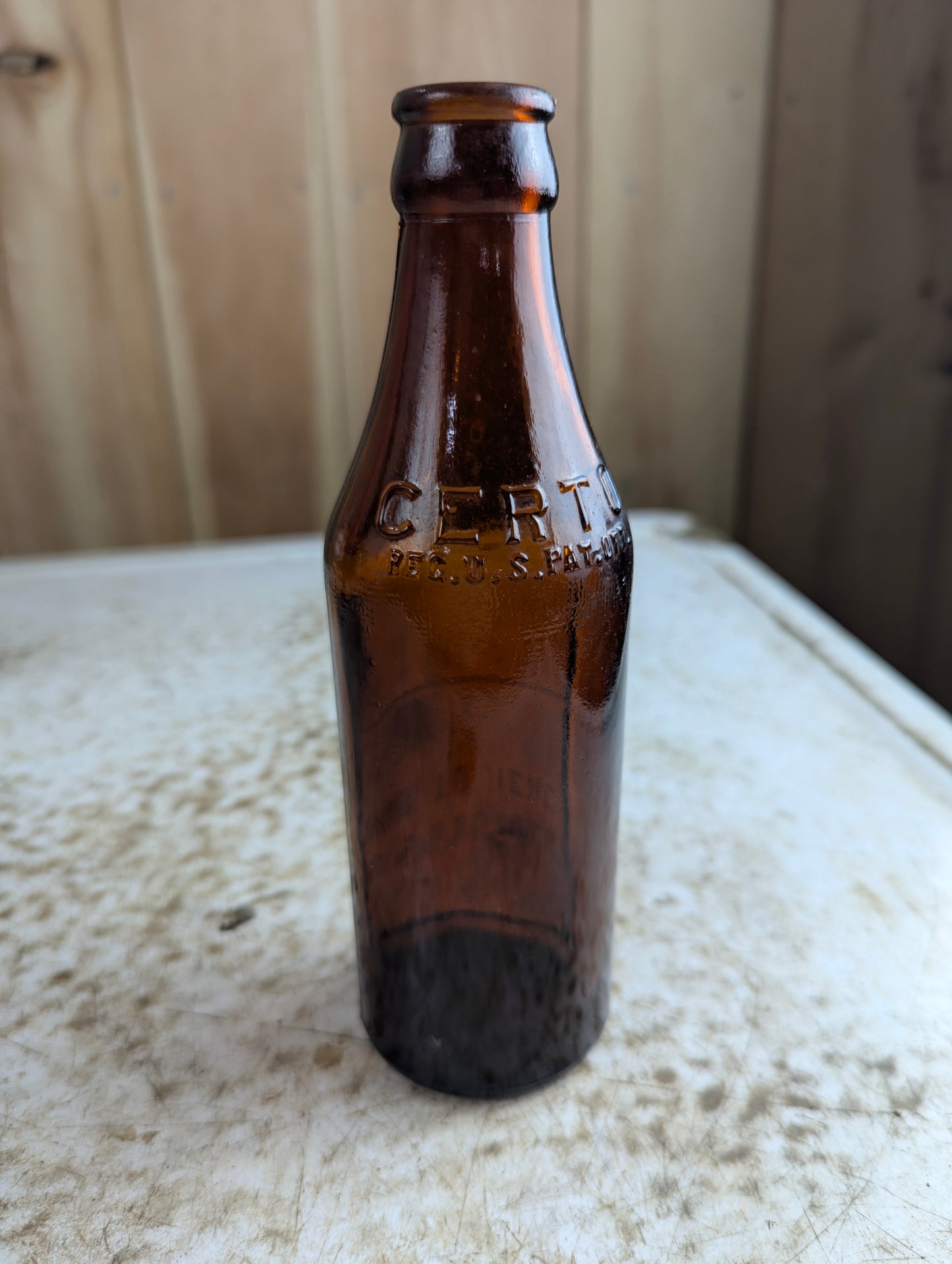 1930s Certo Fruit Pectin Embossed Amber Glass Bottle