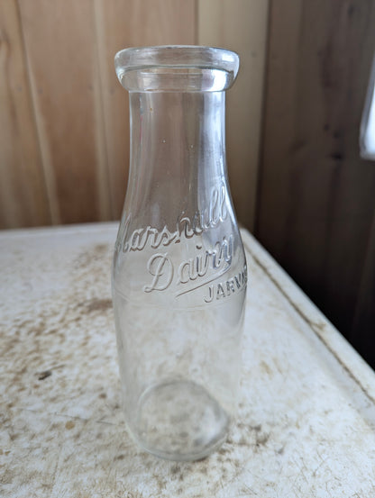 Vintage Marshall Dairy Jarvis Embossed Pint Milk Bottle