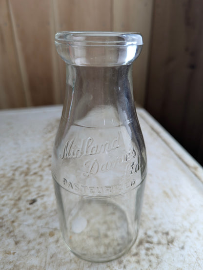 Vintage Midland Dairies Ontario Embossed Pint Milk Bottle