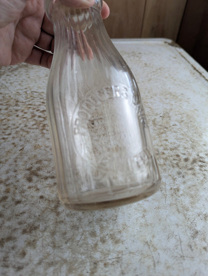 Vintage Producers Dairy Ribbed Embossed Glass Pint Milk Bottle