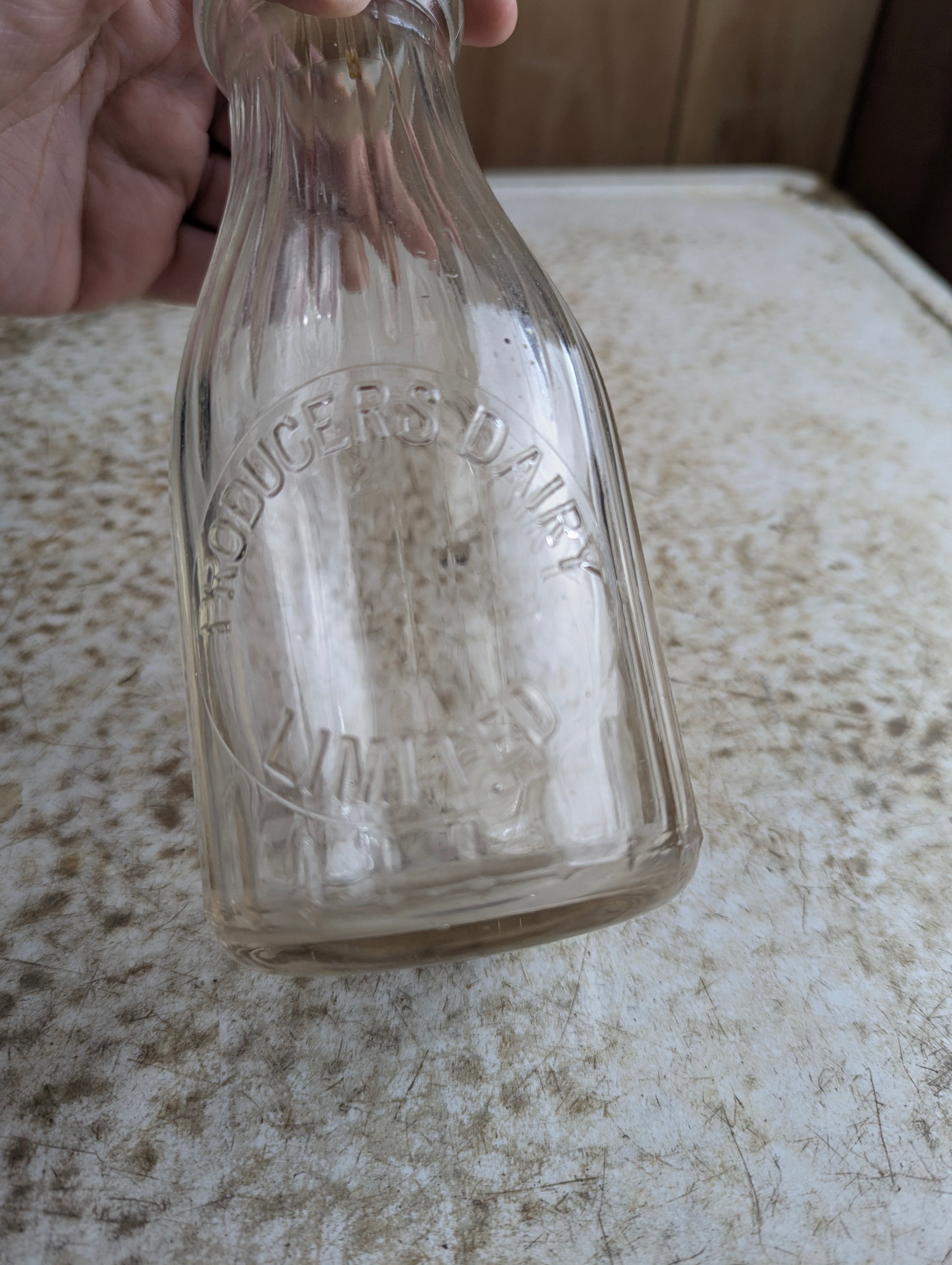 Vintage Producers Dairy Ribbed Embossed Glass Pint Milk Bottle