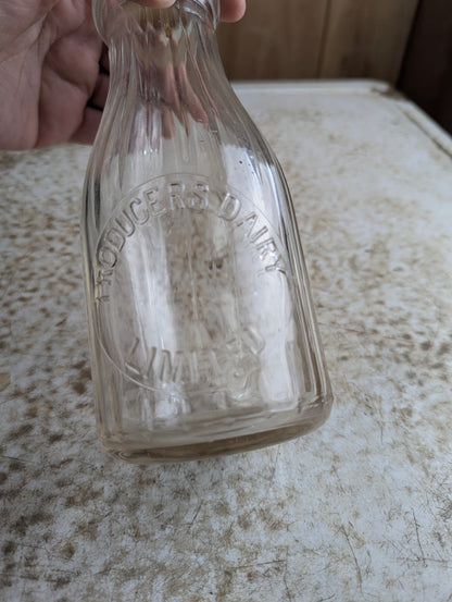Vintage Producers Dairy Ribbed Embossed Glass Pint Milk Bottle