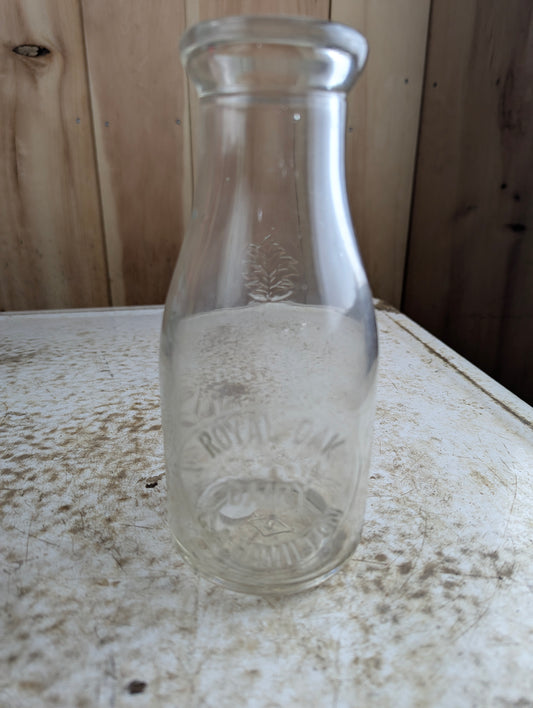 Vintage Royal Oak Dairy Hamilton Embossed Leaf Pint Milk Bottle