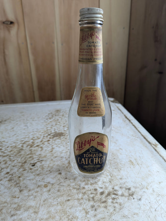 1930s Libby's Tomato Catchup 12oz Ketchup Bottle with Original Label and Cap