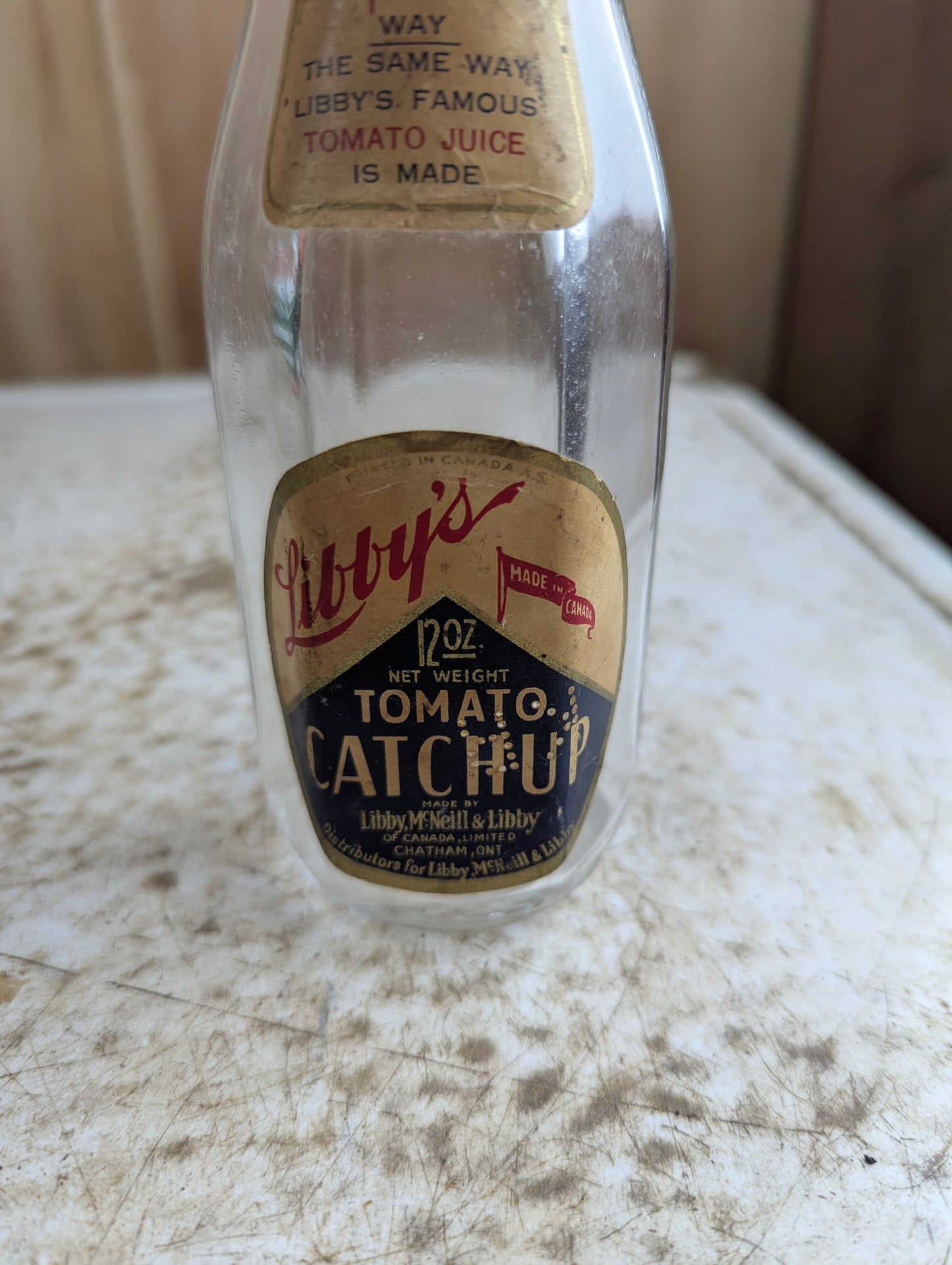 1930s Libby's Tomato Catchup 12oz Ketchup Bottle with Original Label and Cap