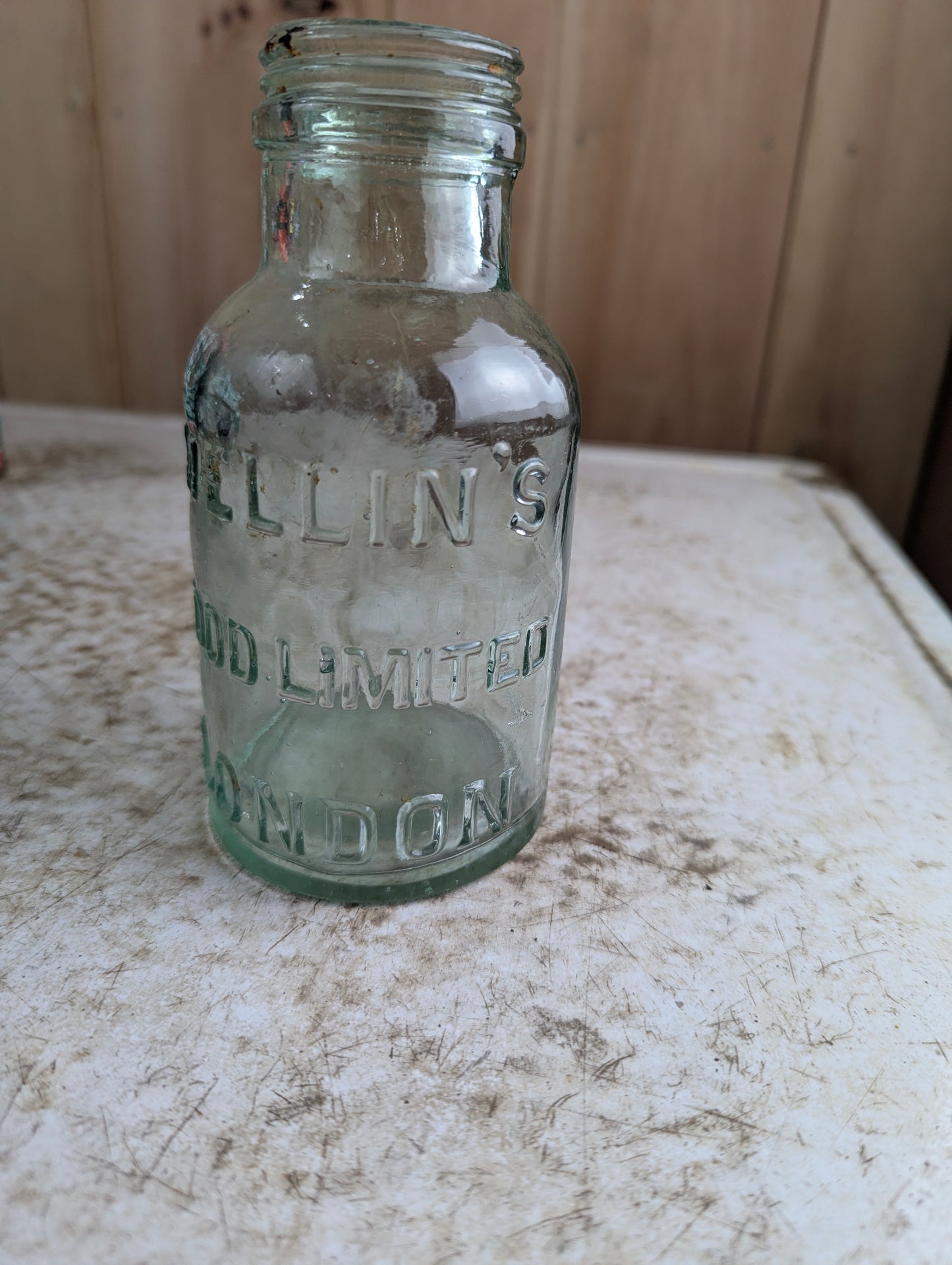 1910s Mellin's Food Limited London Infant Food Embossed Aqua Glass Bottle