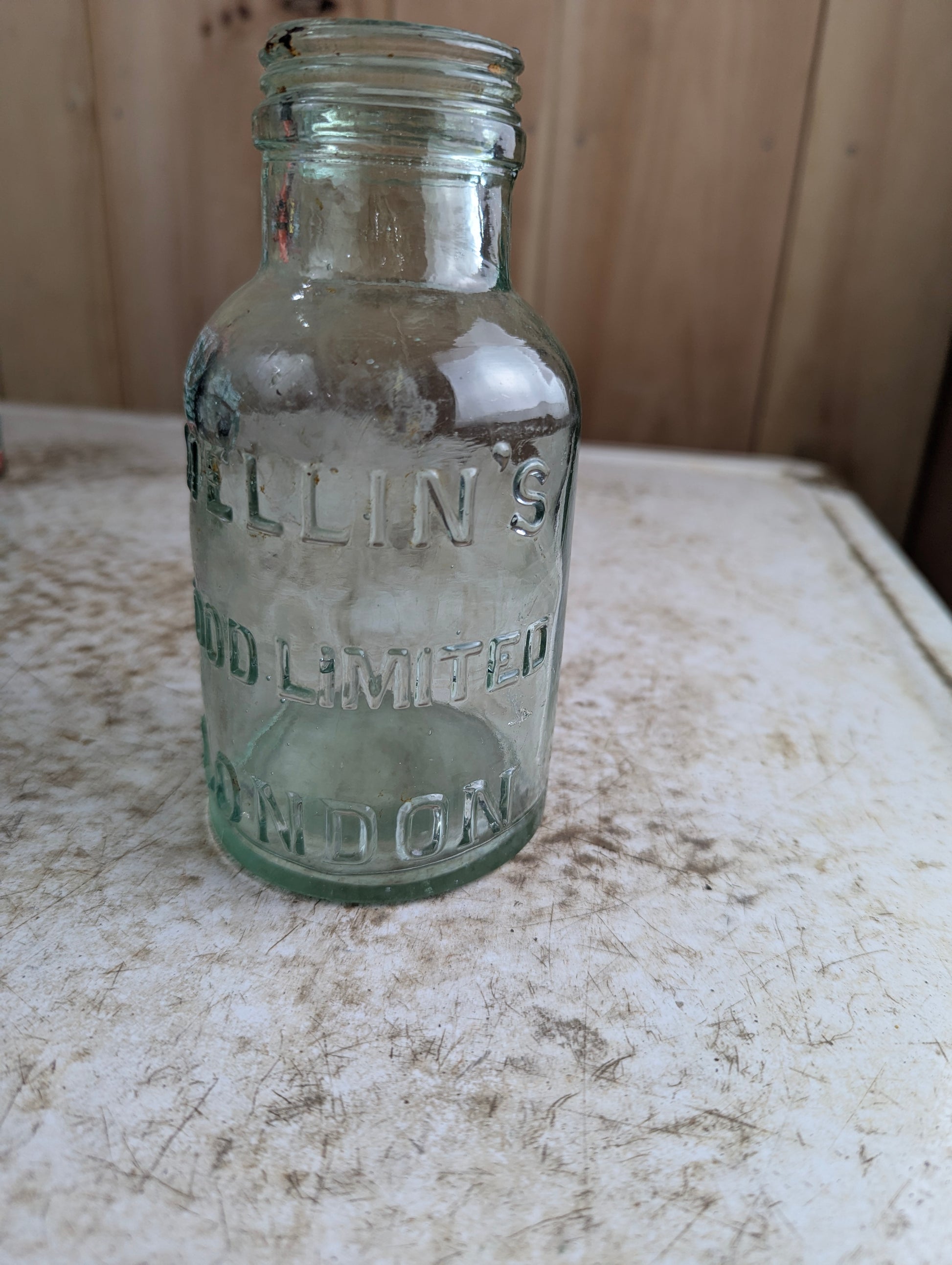 1910s Mellin's Food Limited London Infant Food Embossed Aqua Glass Bottle