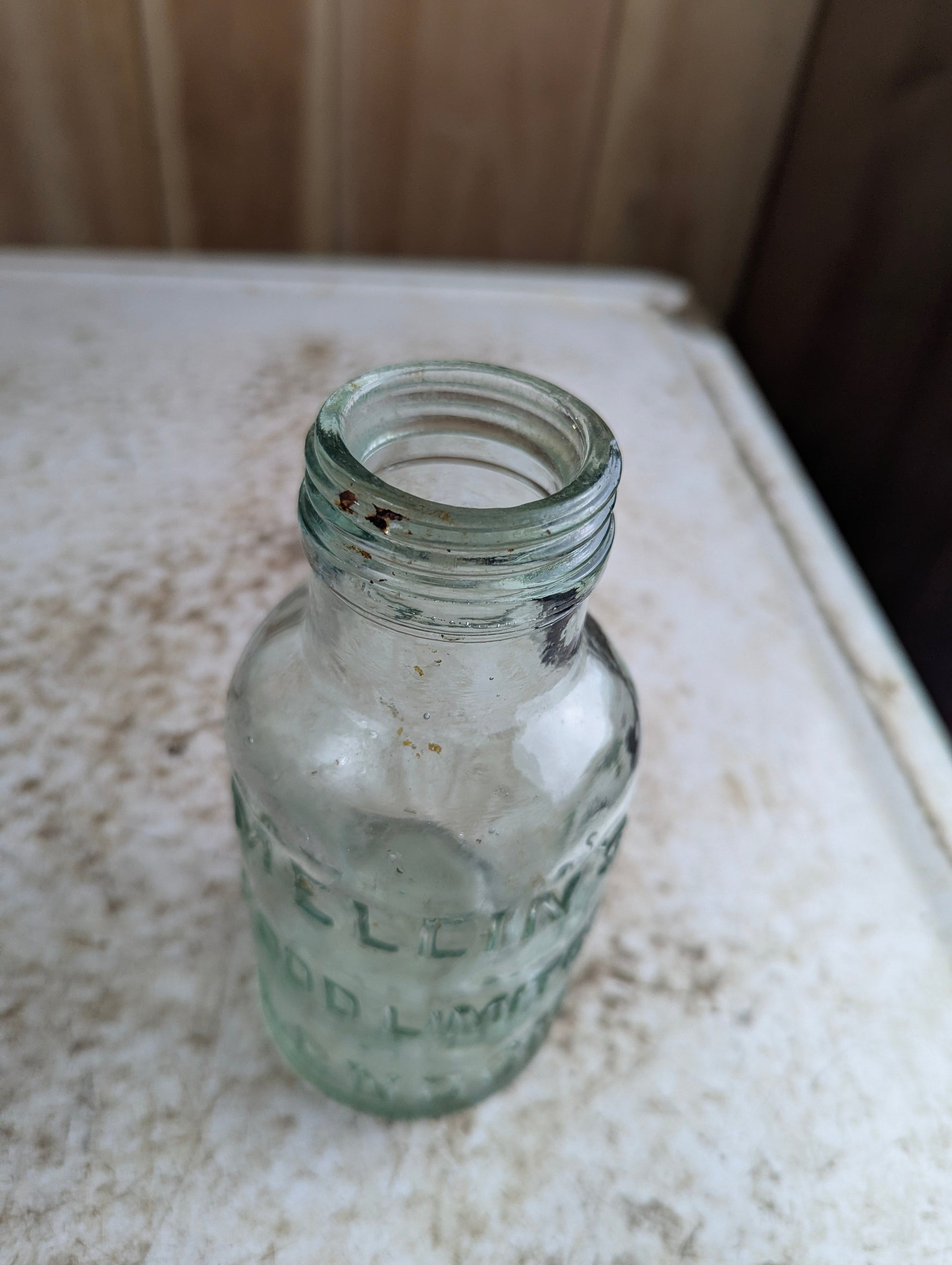 1910s Mellin's Food Limited London Infant Food Embossed Aqua Glass Bottle