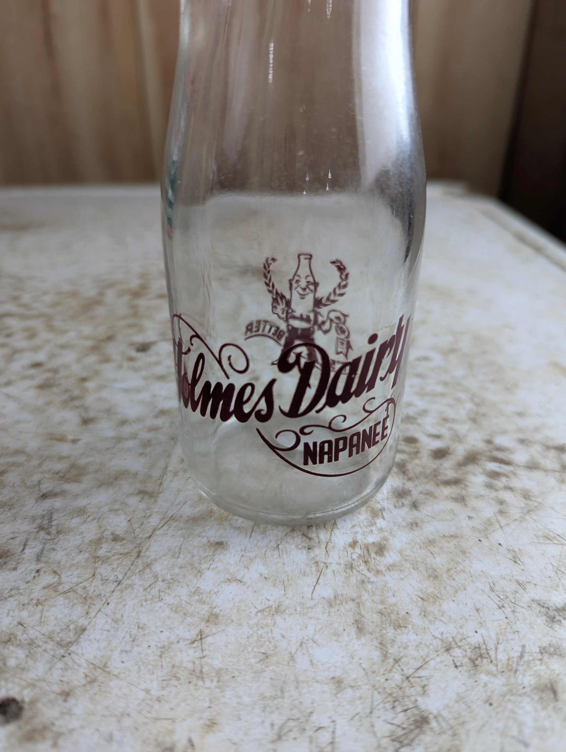 Vintage Holmes Dairy Napanee Pyroglaze Half-Pint Milk Bottle