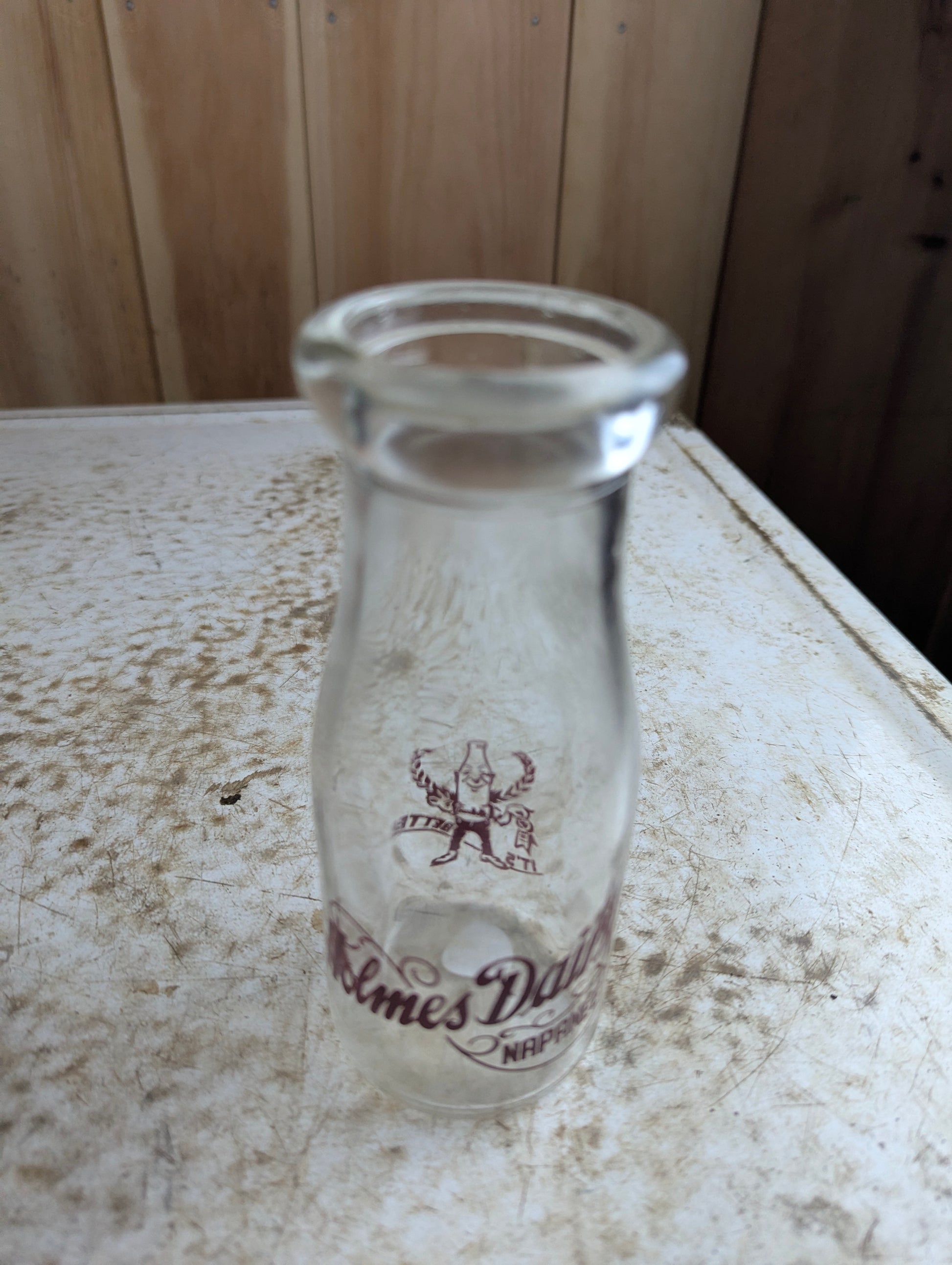 Vintage Holmes Dairy Napanee Pyroglaze Half-Pint Milk Bottle