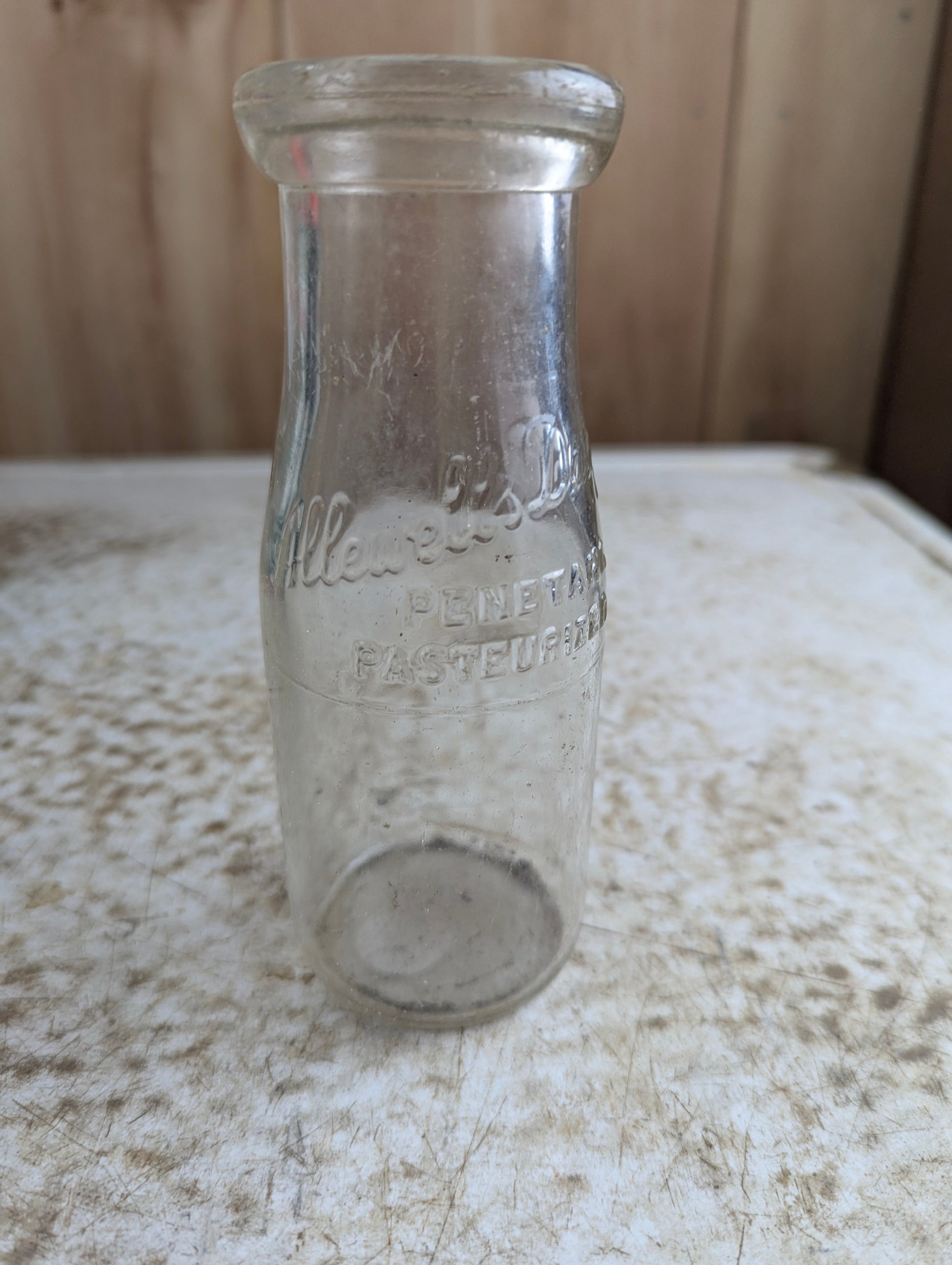 Vintage Allewell's Dairy Penetang Embossed Half-Pint Milk Bottle