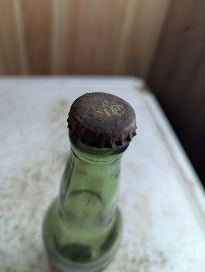 1920s Green Glass Pure Malt Vinegar Bottle with Original Label and Cap