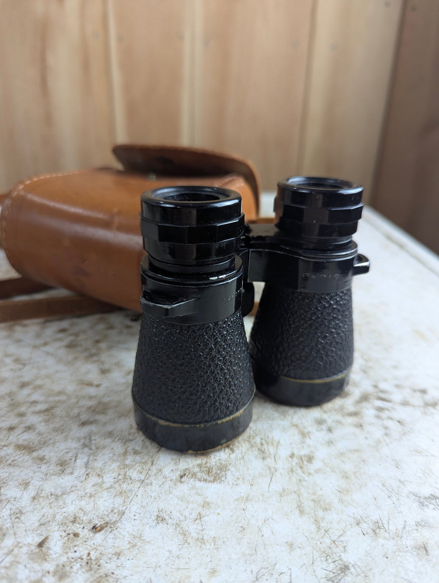 Vintage Chartes Paris Brass Binoculars in Leather Case